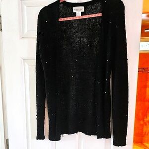 Geri C. New York Black Cardigan Sweater with Metallic Sequence Sheen